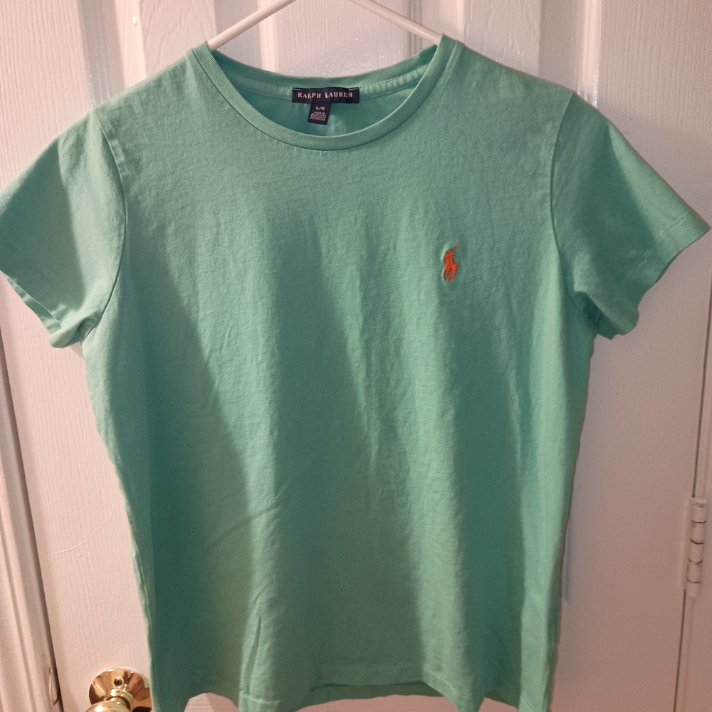 Ralph Lauren Mint Green Tee with Orange Logo